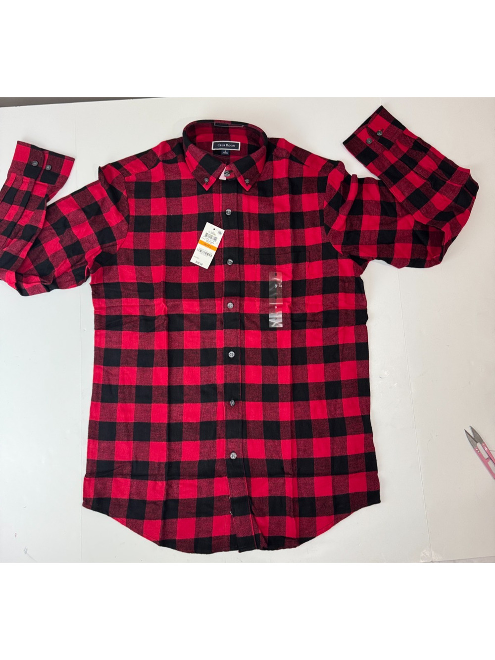 Club Room Flannel Shirt Checkered Plaid Red Black Men's Cabincore Size Small